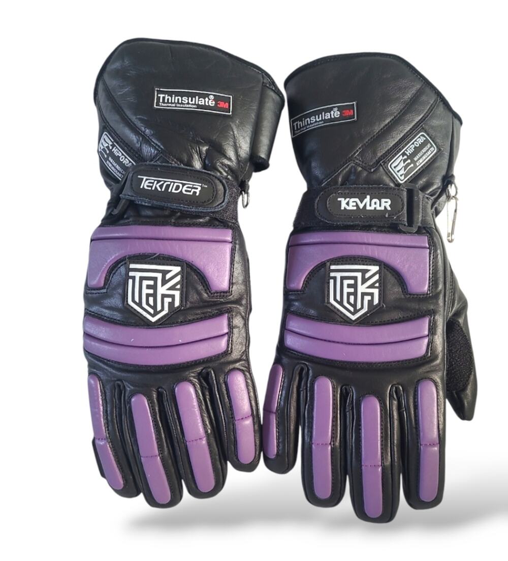 TEK Gear Tekrider Mens SZ M Kevlar Thinsulate Winter Gloves Black Purple